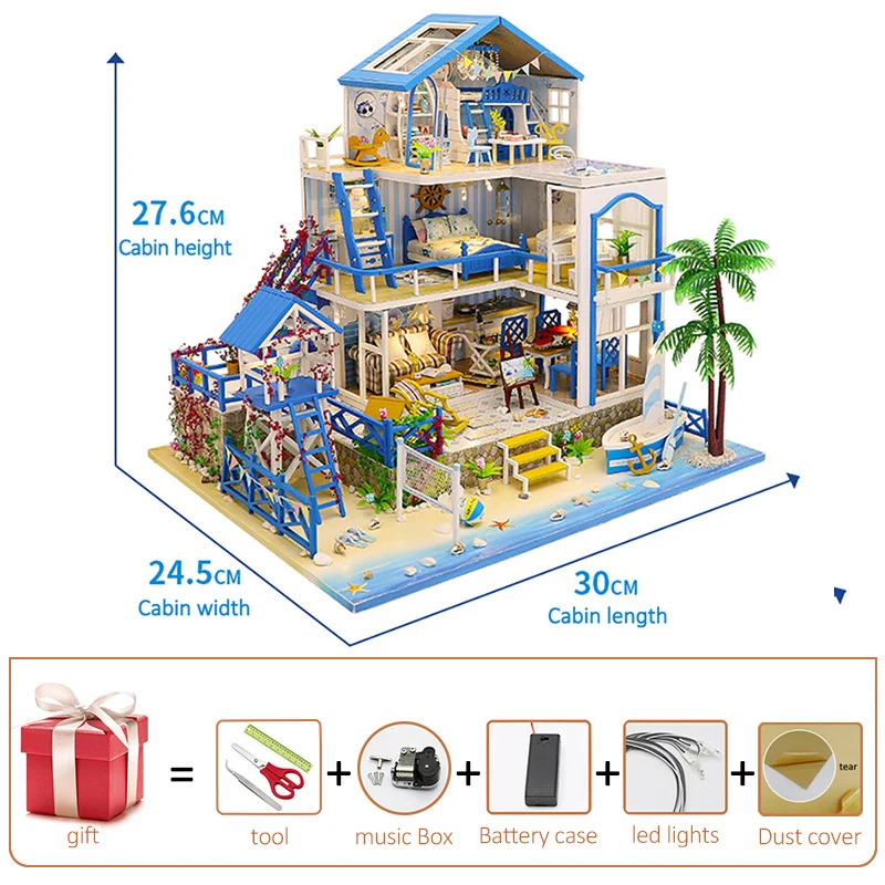 Big Dollhouse Diy Miniature Building Kits Sea Villa Doll House Furniture Wooden Assemble Model Aldult Toys Christmas Gifts Casa images - 6