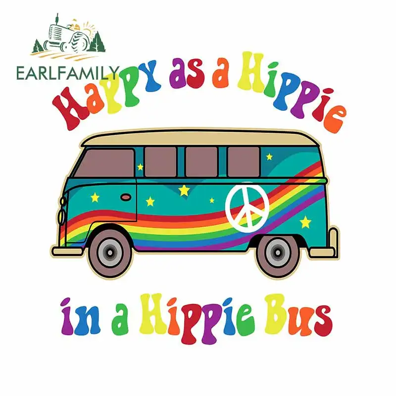 

EARLFAMILY 13cm x 12.8cm For Happy Hippie Bus Car Stickers Car Accessories Decal Vinyl Material Windows Suitable for SUV JDM ATV