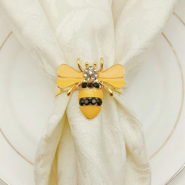 

12Pcs Beautiful Bee-Shaped Napkin Ring with Oil Drops and Diamonds Table Decoration
