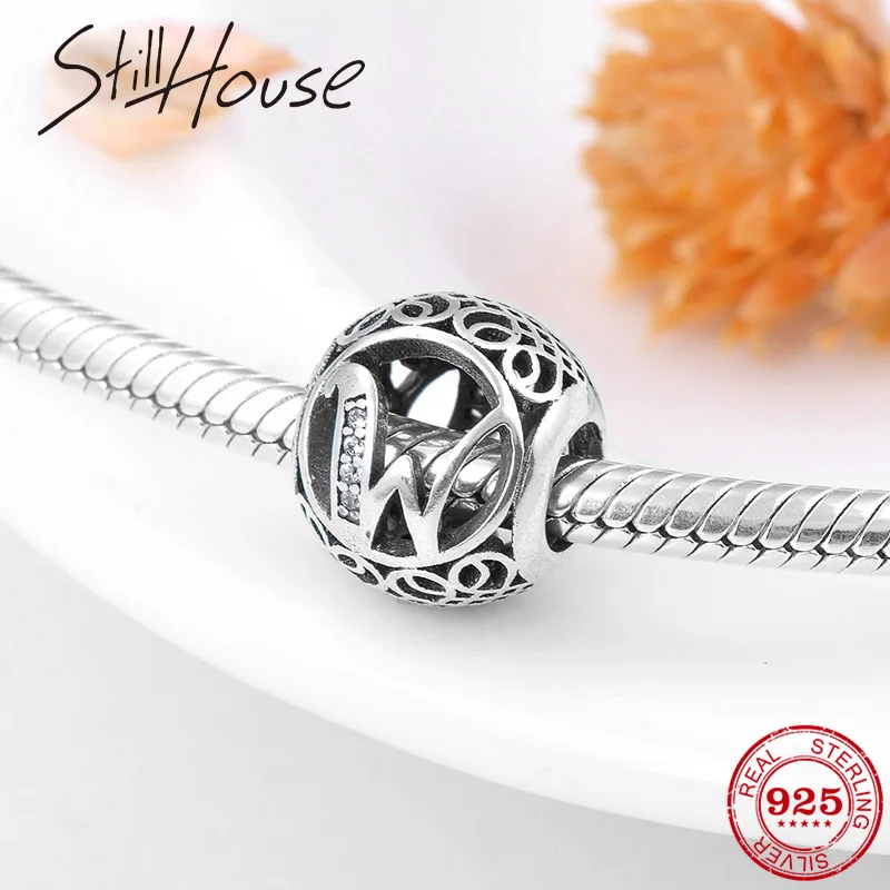 Бусины с буквами W из серебра 925 пробы для браслета 2018|Ювелирные шармы| |