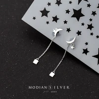 modian hot sale 925 sterling silver frosted lovely moon stars long chain square drop dangle earrings fit women fine jewelry gift