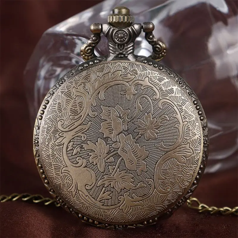 

Y1UE Pocket Watch Quartz Vintage Antique Rome Bronze Wolf Embossment Unisex Pendant Collar Necklace Charm Gifts Steampunk Floral