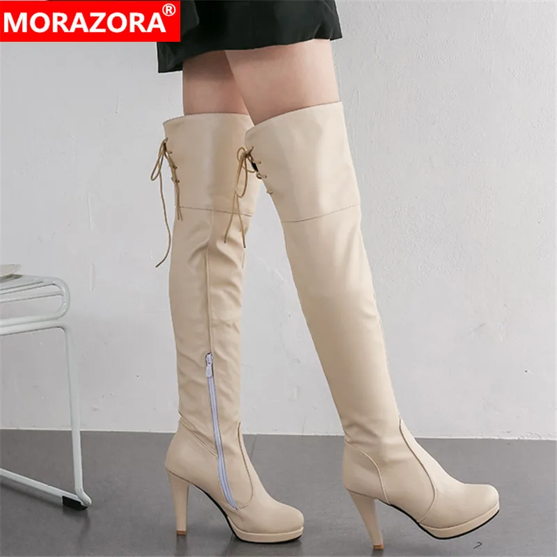 Женские сапоги на платформе MORAZORA Черные Сапоги выше колена с круглым носком