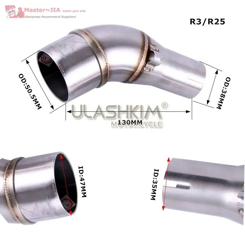 

motorcycle exhaust link pipe middle pipe R3 exhaust R25 link pipe MT03 muffler MT03 exhaust fit for 51mm inlet exhaust