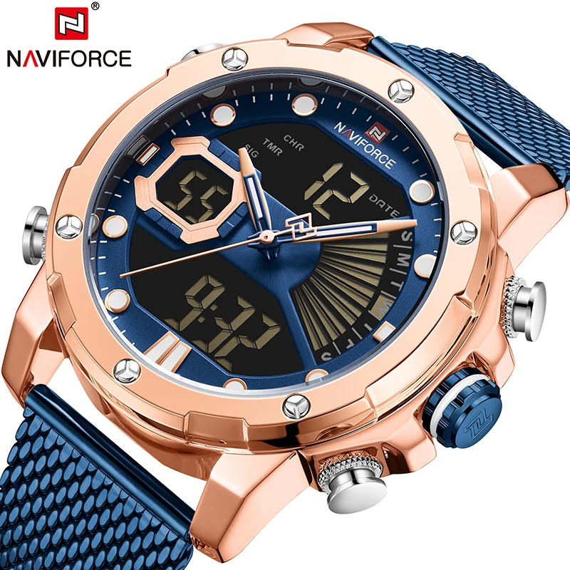 NAVIFORCE новые роскошные Брендовые мужские часы спортивные кварцевые цифровые