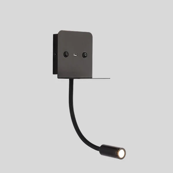 Black Современный светодиодный настенный светильник USB телефон зарядное устройство прикроватный свет для чтения с полкой для спальни гостиничный номер настенные ночные светильники - Цвет абажура: Black