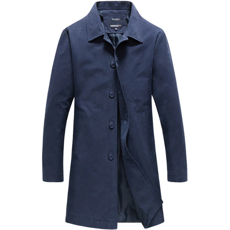 

Men Clothes Trench Spring And Autumn Lapel Tooling Solid Color Windbreaker Men's Long Large Size Cotton Coat