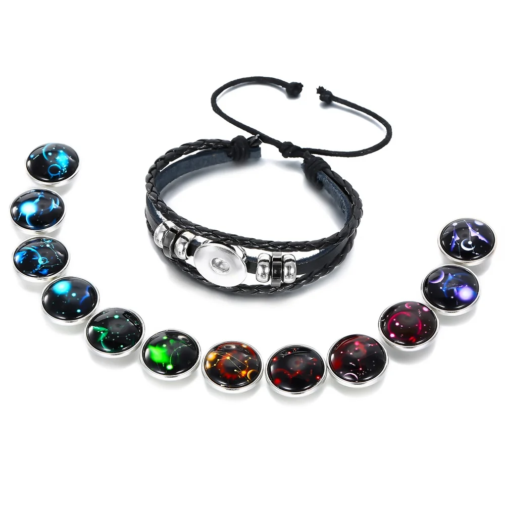 

EN 12 Constellation Luminous Bracelets Multilayer Braided Leather Bracelet Charm Bangle For Men Women Jewelry Party Gifts