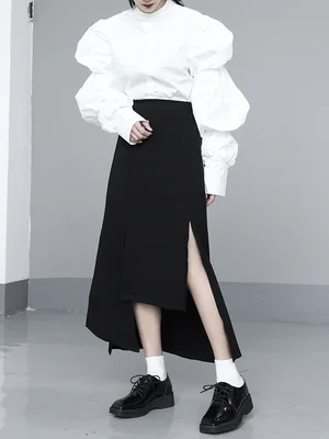 Новая Асимметричная темная юбка средней длины с бахромой | Женская одежда