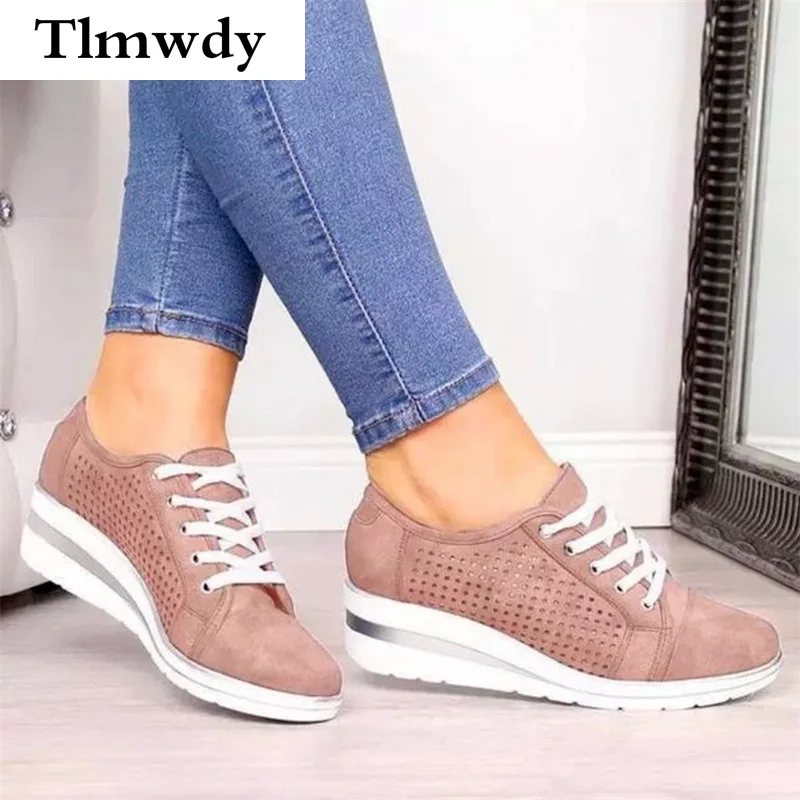 

2021 Spring Women Flat Sneakers Fashion Platform Slope Heel Women Casual Shoes Lace Up Comfortable Loafers Zapatos De Mujer