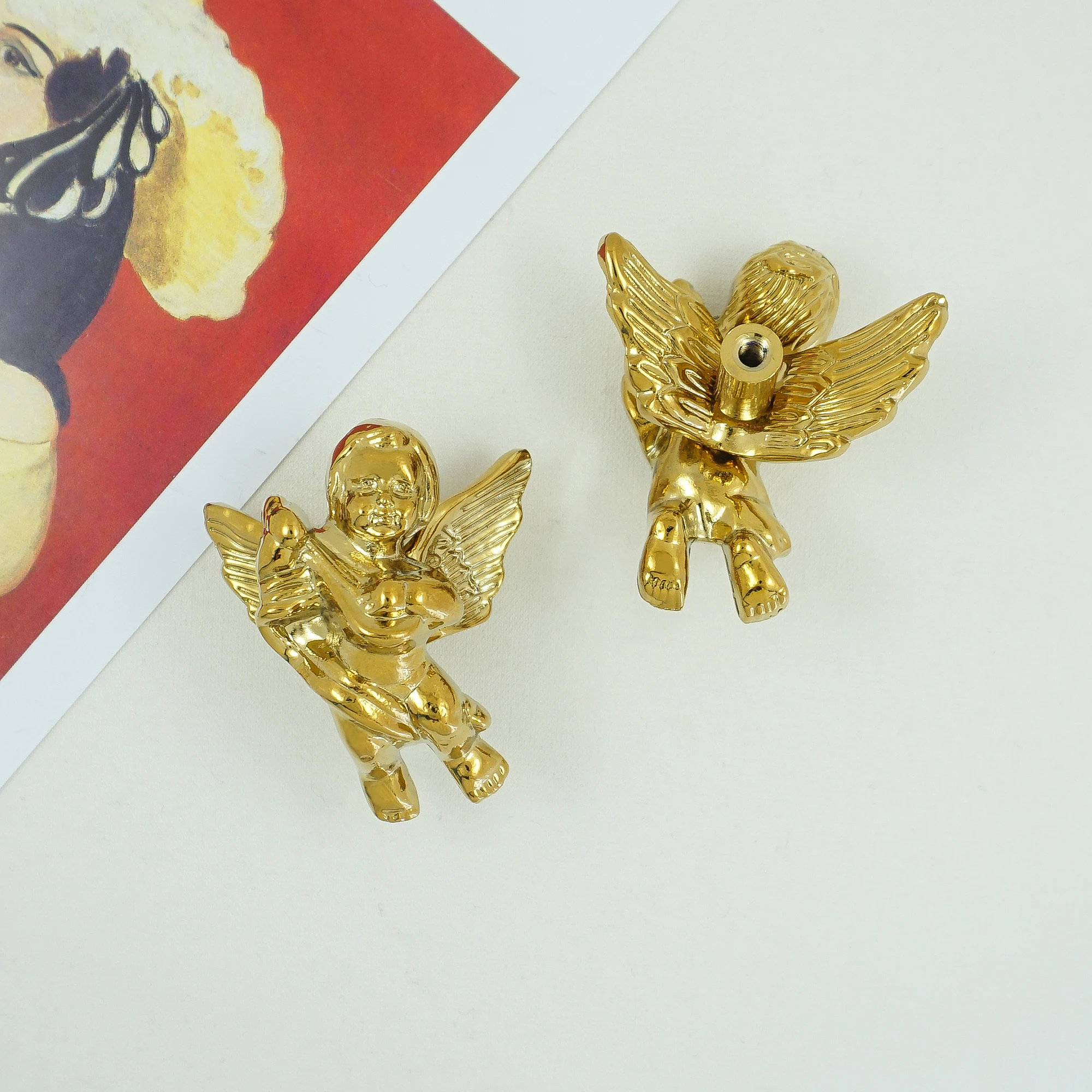 Роскошные легсветильник ручки для шкафа медные ящиков с ангелом креативная