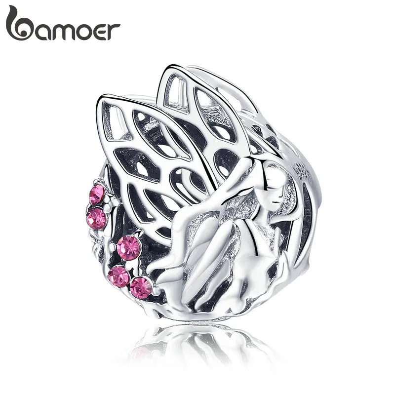 BAMOER, серебряные подвески, 925 пробы, серебро, голубая луна, лунный ангел, круглые бусины для женщин, изготовление ювелирных изделий, сделай сам, браслет, ювелирное изделие BSC070