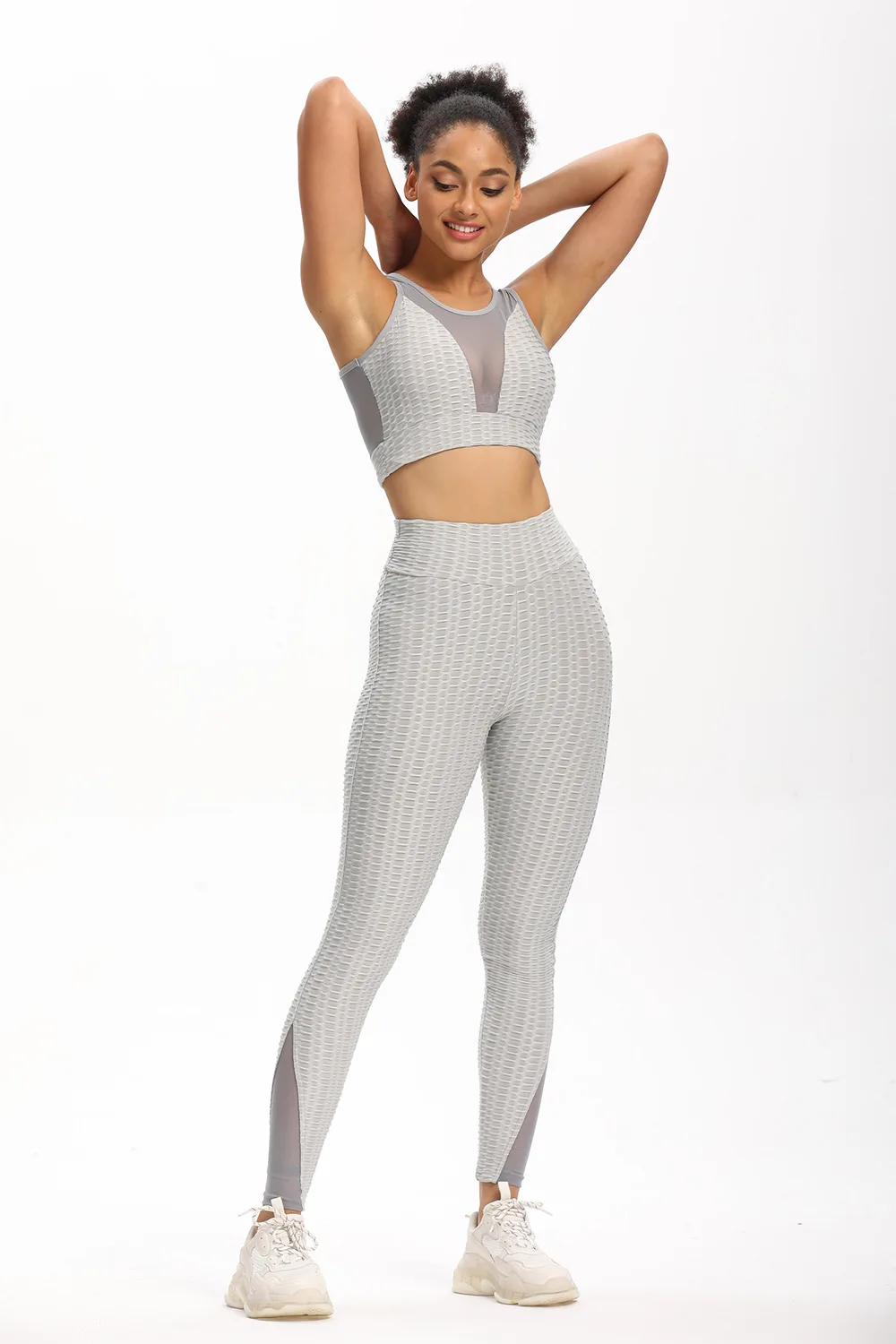 Vrouwen Workout Set Trainingspak Yoga Ruches Butt Lifting Elastische Leggings Crop Top Outfit Yoga Geweven Activewear Set Vrouwen Workout Set Trainingspak Yoga Ruches Butt Lifting Elastische Leggings Crop Top Outfit Yoga Geweven Activewear Set