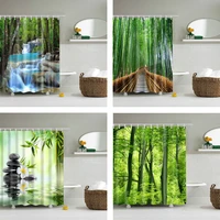 Forest Trees Printed Bath Curtains Waterproof Polyester Fabric Washable Bathroom Shower Curtain Screen with Hooks Accessories