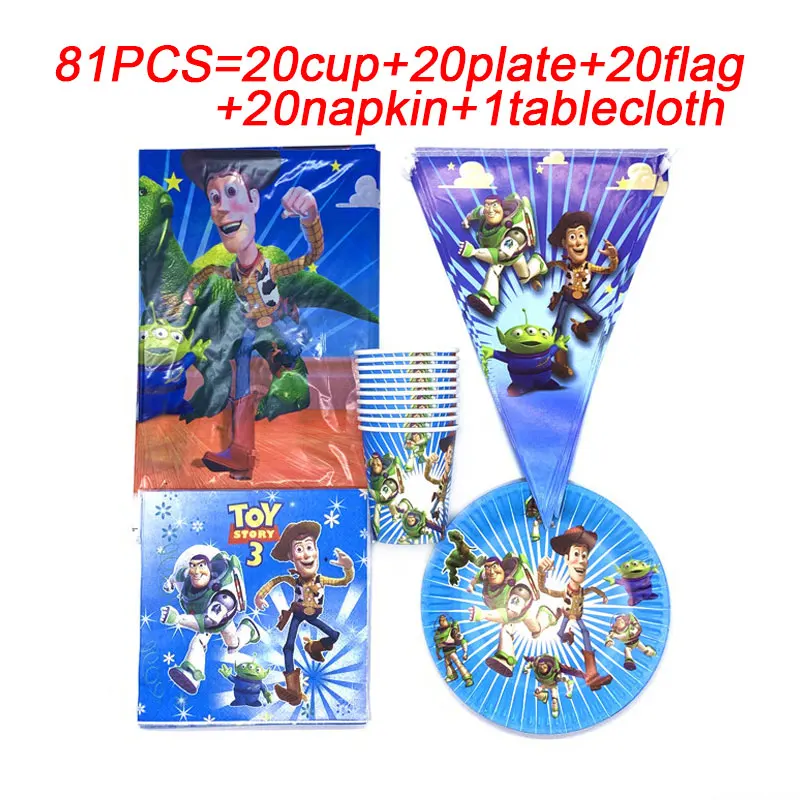

81PCS Disney Toy Story Party Decoration Supplies Theme For Kids Birthday Party Supplies Plates Napkins Cups Disposable Table Set