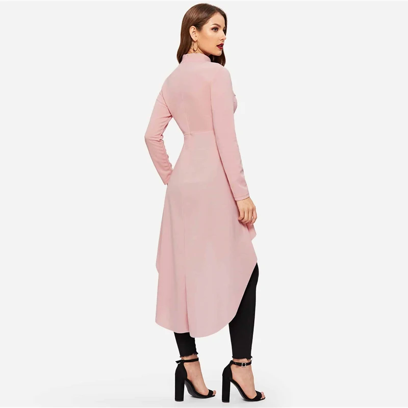 SHEIN Стильный Топ С Асимметричным Низом Черная Модная Блузка Со Стоячим Воротником И Длинными Рукавами
