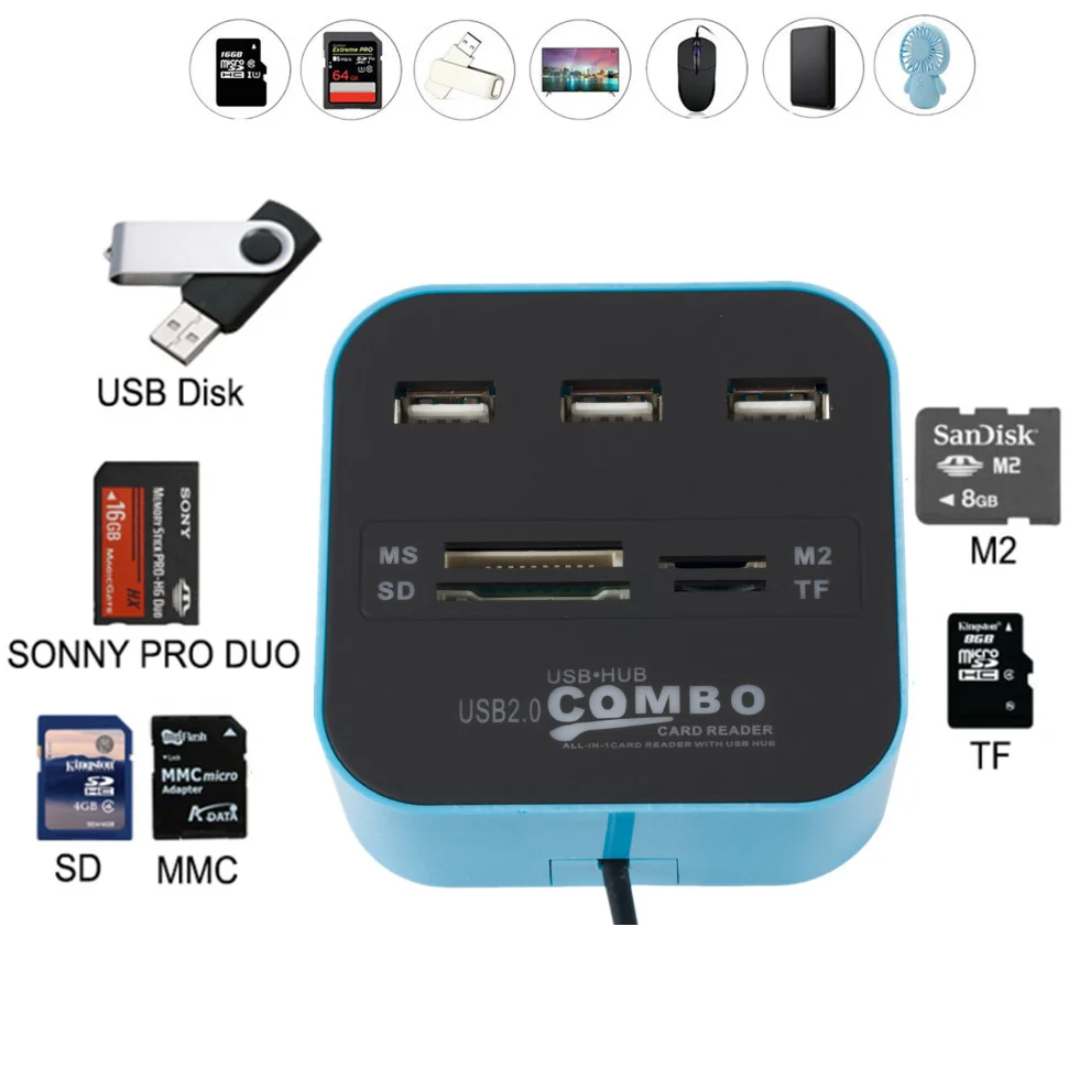 

2.0 Micro SD High Speed Card Reader 3 Ports Adapter Connector For Desktop Computer Laptop USB HUB Combo All In One USB