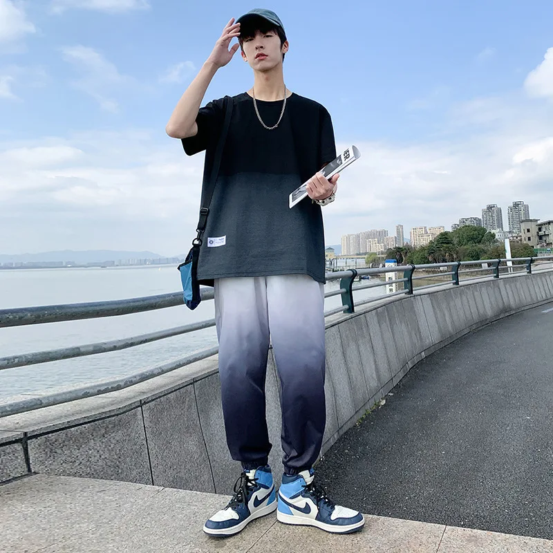 

2021 Men's New Leisure Suit Gradient Student Loose Sports and Leisure Trendy Two-Piece Suit