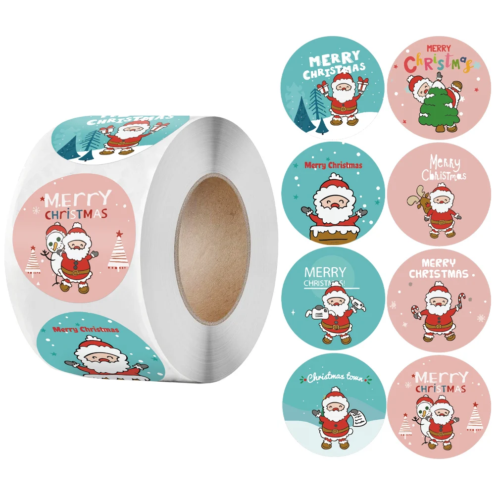 

500Pcs Merry Christmas Stickers 8 Designs Santa Snowman Trees Decorative Stickers Wrapping Gift Box Label Christmas Tags for Kid