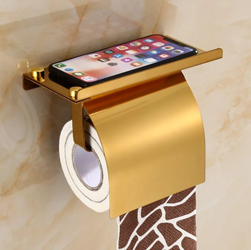

Toilet Paper Holder with Shelf, Stainless Steel Tissue Holder, Drilling Toilet Paper Roll Holder, Silver, Gold, Black, Rose Gold
