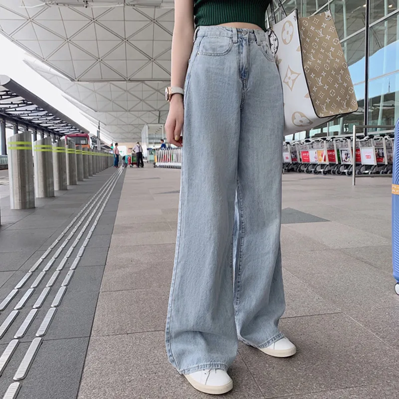 

Woman Jeans High Waist Clothes Wide Leg Denim Clothing Blue Streetwear Vintage Quality 2021 Fashion Harajuku Straight Pants