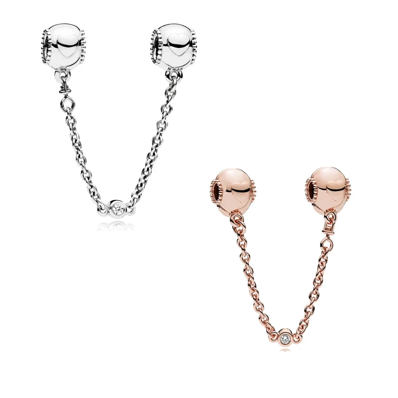 

2 Colors Embossed Love Hearts Safety Chain Silver 925 Jewelry Charm Beads for Women Bracelets DIY Fine Beads for Jewelry Making