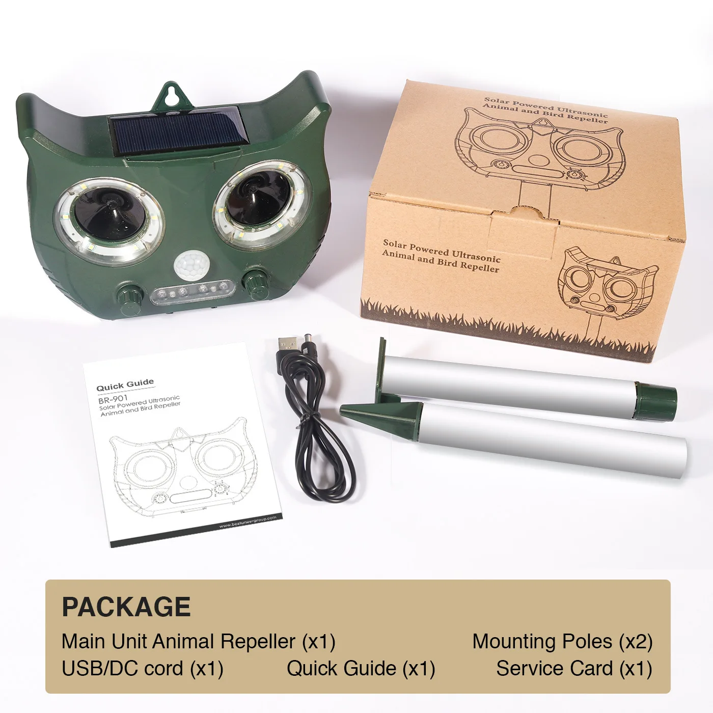 

PATIOSIR Solar Ultrasonic pest repellers Include 1500mAh Battery, Waterproof Animial Repeller Snake Cat Dog Bird Dispeller