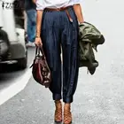 Элегантные однотонные офисные рабочие брюки ZANZEA, летние женские брюки с высокой талией и фонариками, женские свободные шаровары, повседневные брюки с мятой