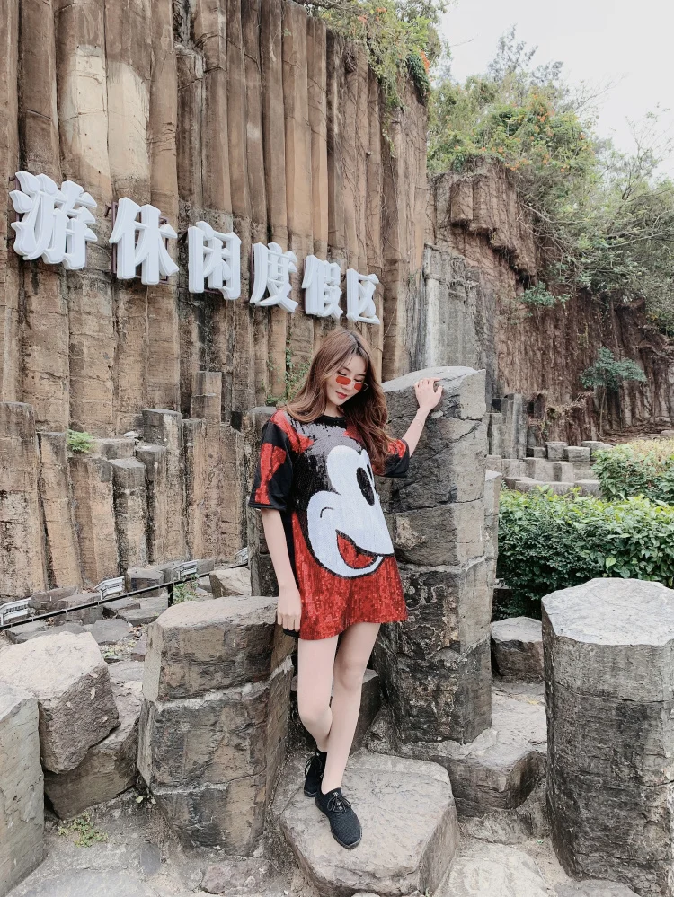 Шикарные женские футболки с мышью бисером О-образным вырезом хлопок смешанные