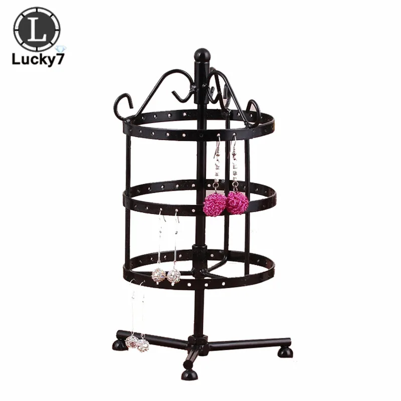 

Vintage Iron Round Earrings 72 Holes Rotating Earrings Display Stand European Metal Jewelry Stand Princess Earrings Storage Rack