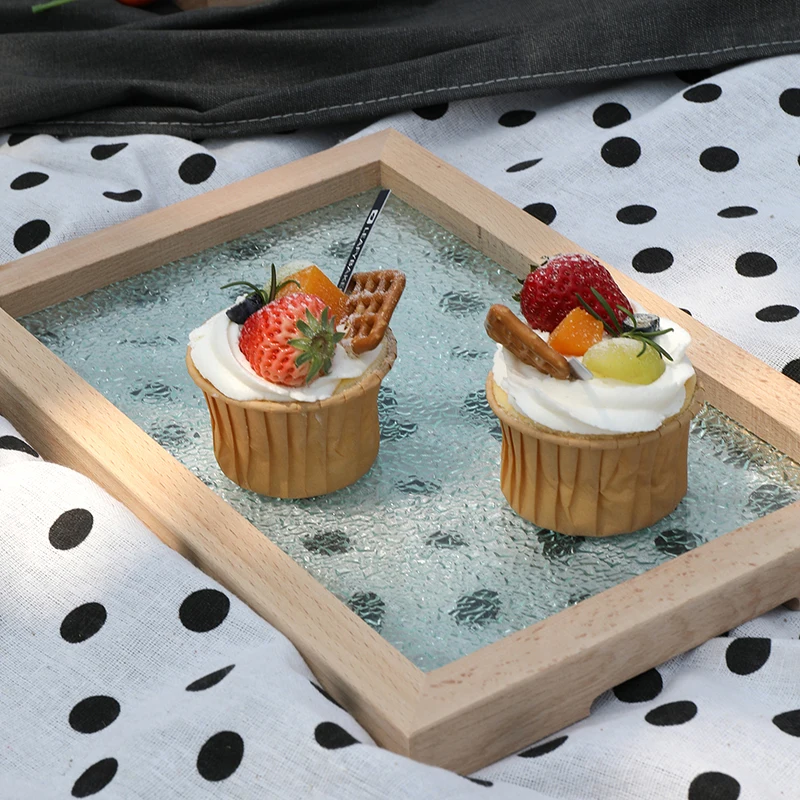 

SWEETGO Water ripple Dessert & Bread plates with wood edge tableware storage tray for home decoration coffee trays food saucer