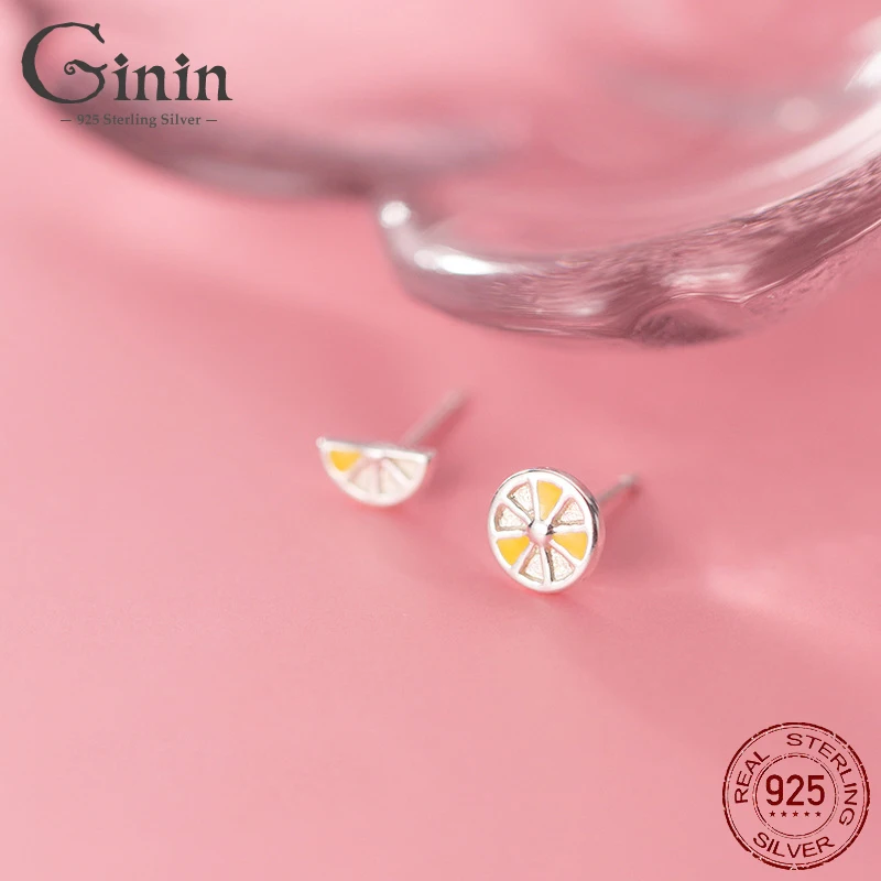 

Ginin 925 Sterling Silver Stud Earrings for Women Korean Style Fashion Simple and Fresh Yellow Lemon Cute Asymmetric Jewelry