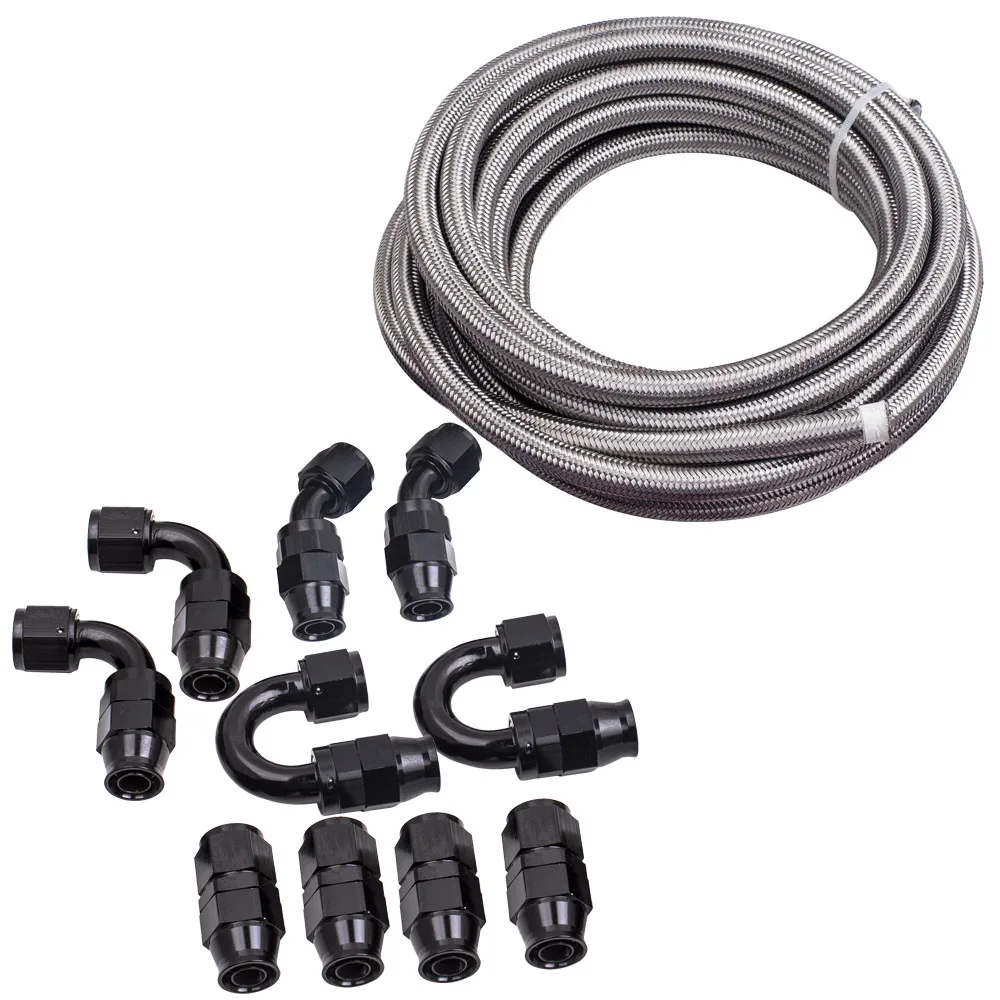 

10AN AN10 Stainless Steel PTFE Fuel Line 20FT Fitting Hose Kit Black