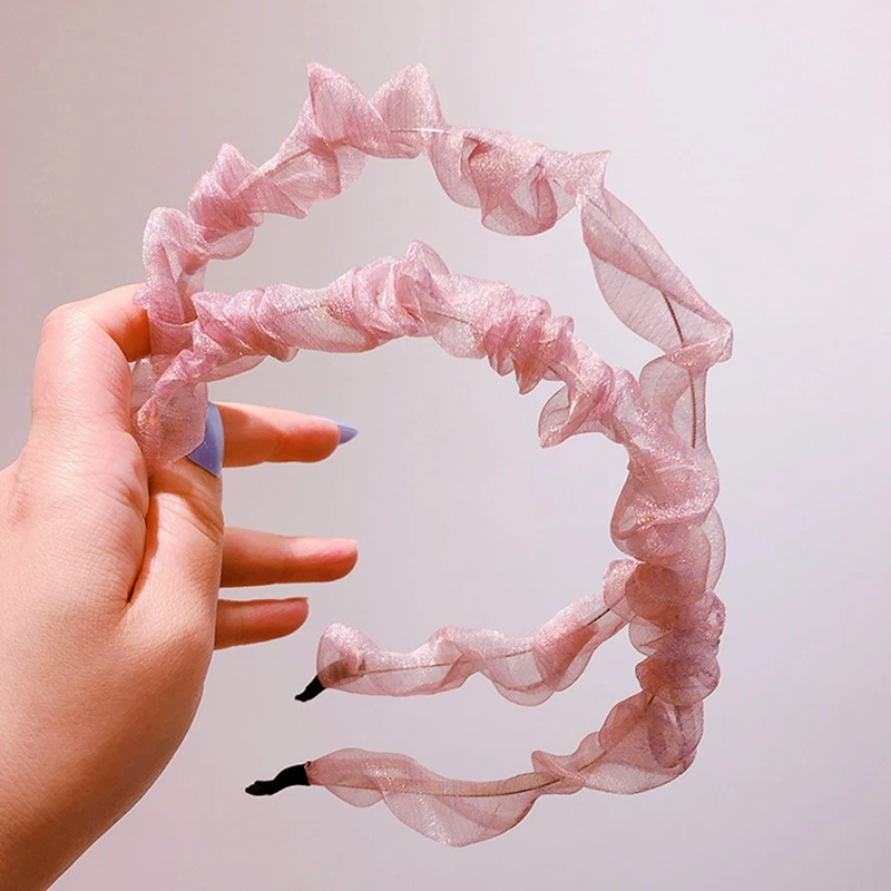 

2020 New Korea Style Organza Headdress Simple Striped Mesh Hairband For Girl Fashion Hair Accessories 1pcs Women Headband