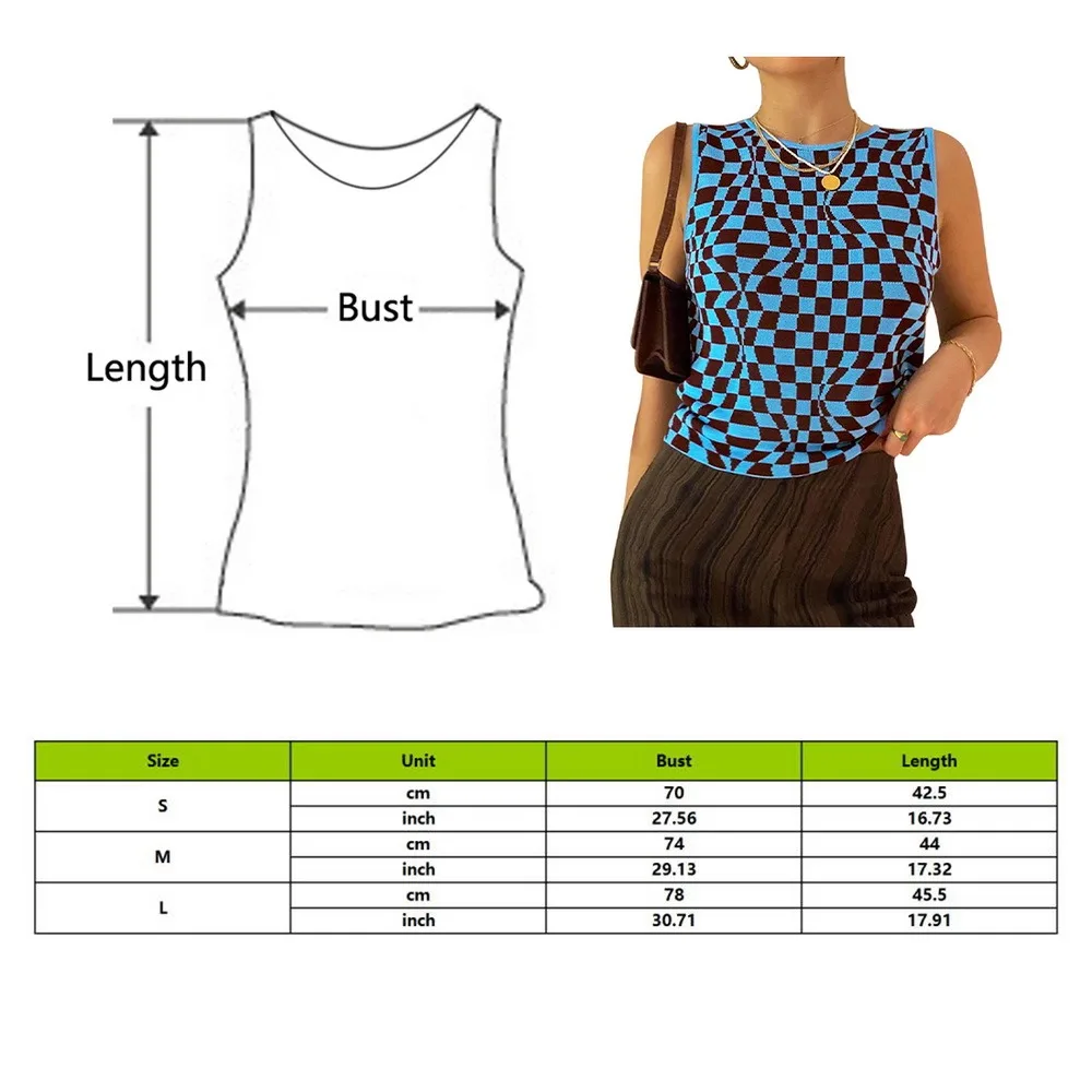 

Plaid Printed Y2K Knitted Women's Tank Tops Summer Harajuku Vintage Crop Tee Streetwear Aesthetic Cute Shirts 2021 Cuteandpsycho