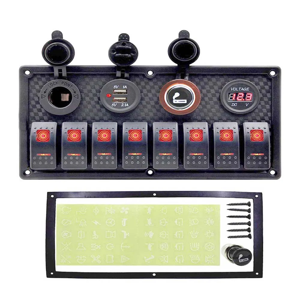 8 Gang Red LED Водонепроницаемая Автомобильная панель управления для лодки 12~ 24 В+ usb-порт для зарядки+ светодиодный Кулисный панель управления выключателем Цифровой вольтметр - Цвет: 8 Gang Red LED
