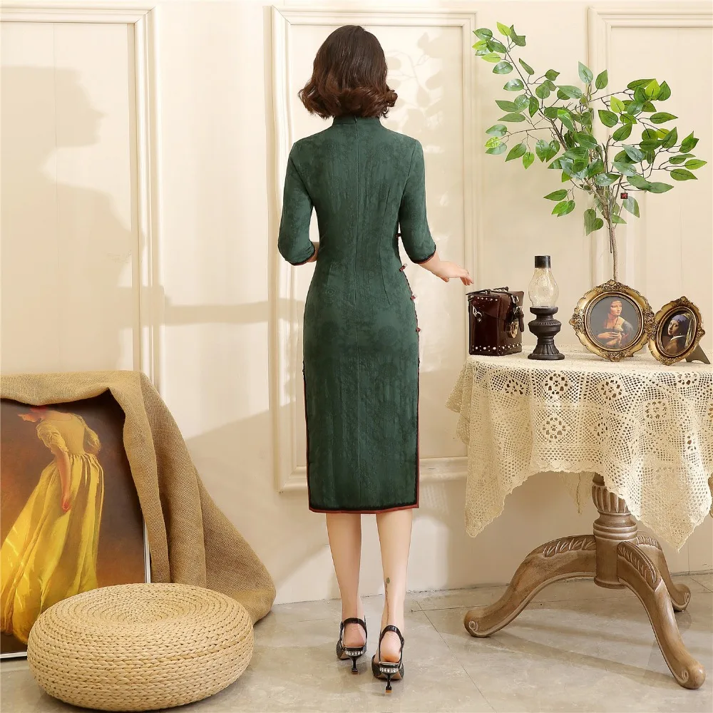 Шанхай история Половина рукава по колено cheongsam платье хлопок лен Винтаж Ципао китайское платье китайский стиль платье для женщин