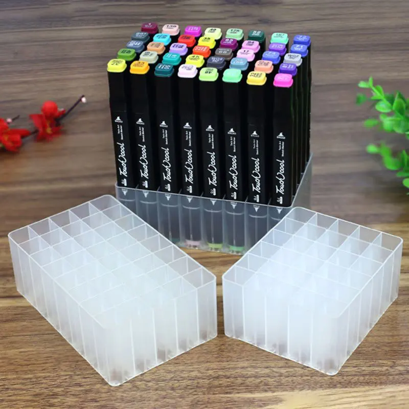 4pcs/pack 30/40 Slots PP Marker Pen Storage Holder Brush Pencil Rack DIY Scrapbooking Storage Box School Stationery Supplier