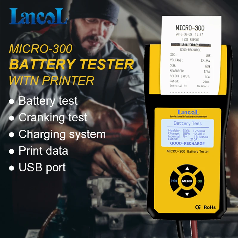 Lancol MICRO 300 Цифровой автомобиль Батарея тестер с принтером 12 В Авто