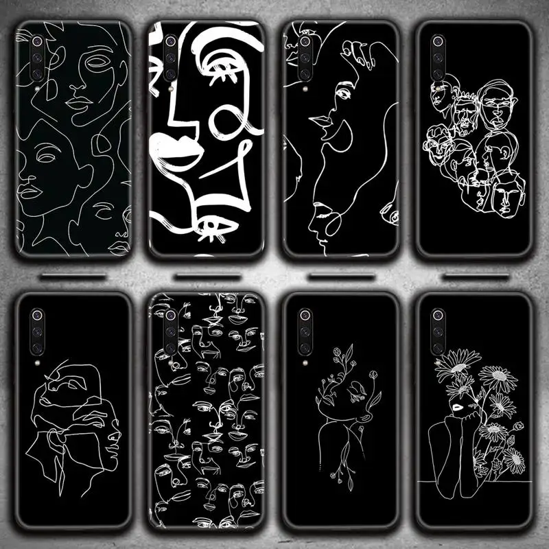 

black and white Abstract Line Art Face Phone Case for Xiaomi Mi Note 10 Lite Mi 9T Pro xiaomi 10 CC9 9SE