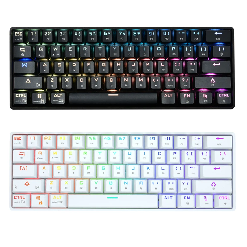 

Двухрежимная механическая клавиатура Bluetooth, RGB-подсветка, 61 клавиша, Bluetooth-планшет мобильный телефон, гриф с зеленой осью