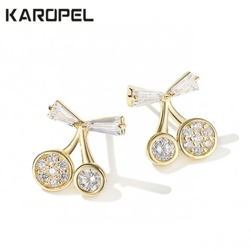 

Micro Pave Zircon Crystal Cherry Stud Earring Gold-Color Party Anniversary Gift Brincos Fruit Shape Earrings For Women