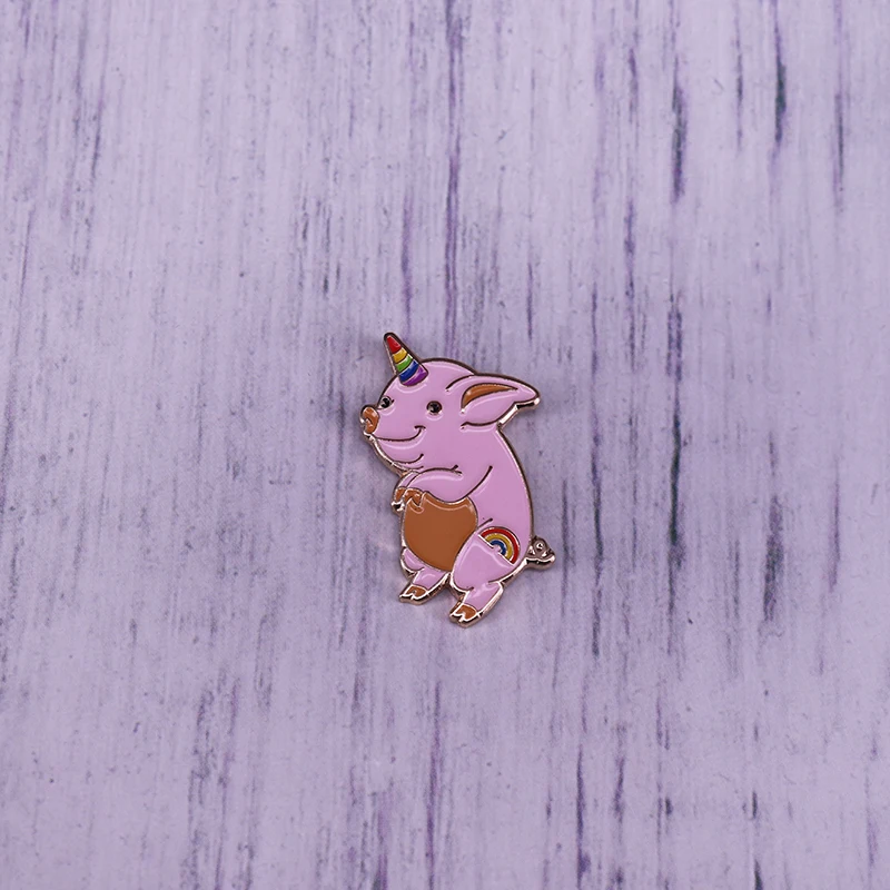 Свинья мультфильм значок с радугой Единорог эмаль брошь волшебный детский