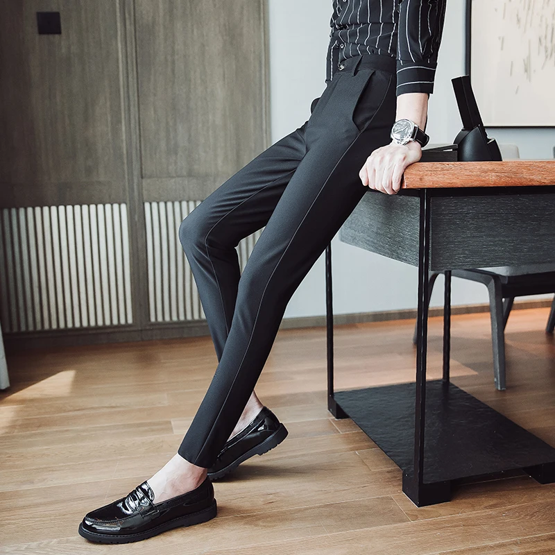 Мужские черные брюки зауженные темно синие мужские для формального костюма