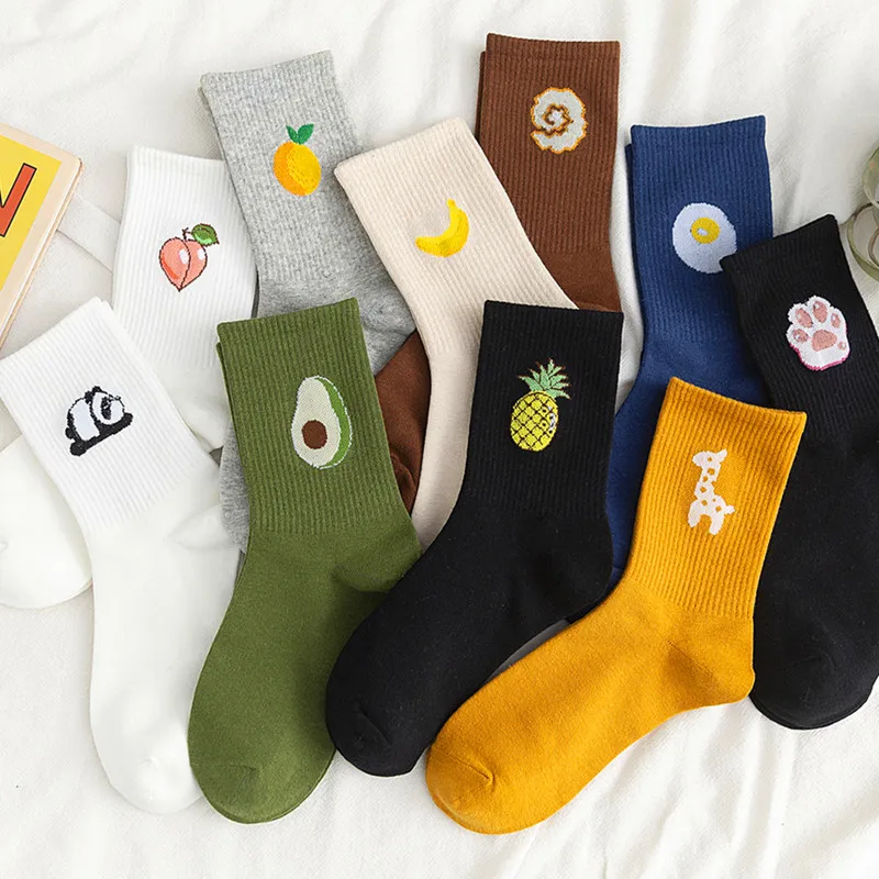 1 Pair Kawaii Women Socks Happy Funny Socks Fruit Harajuku Candy Colors Mid Socks Casual Crew Socks Women Size 35 42 Short Socks