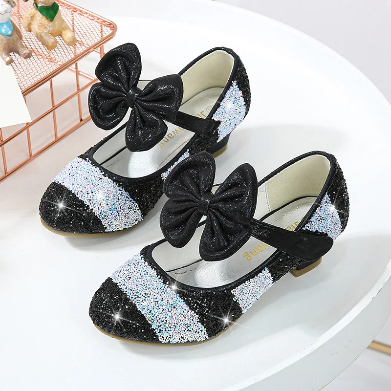 

Girls Leather Shoes Princess Shoes Children Shoes round-Toe Soft-Sole Big girls High Heel Princess Crystal Shoes Single Shoes