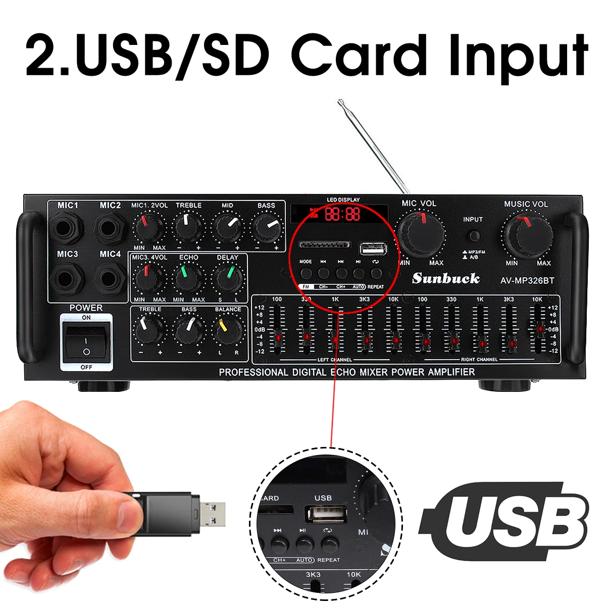 2000 Вт 5 0 bluetooth 2 канальный усилитель мощности аудио HiFi 326BT 12 В/220 В AV Amp динамик с