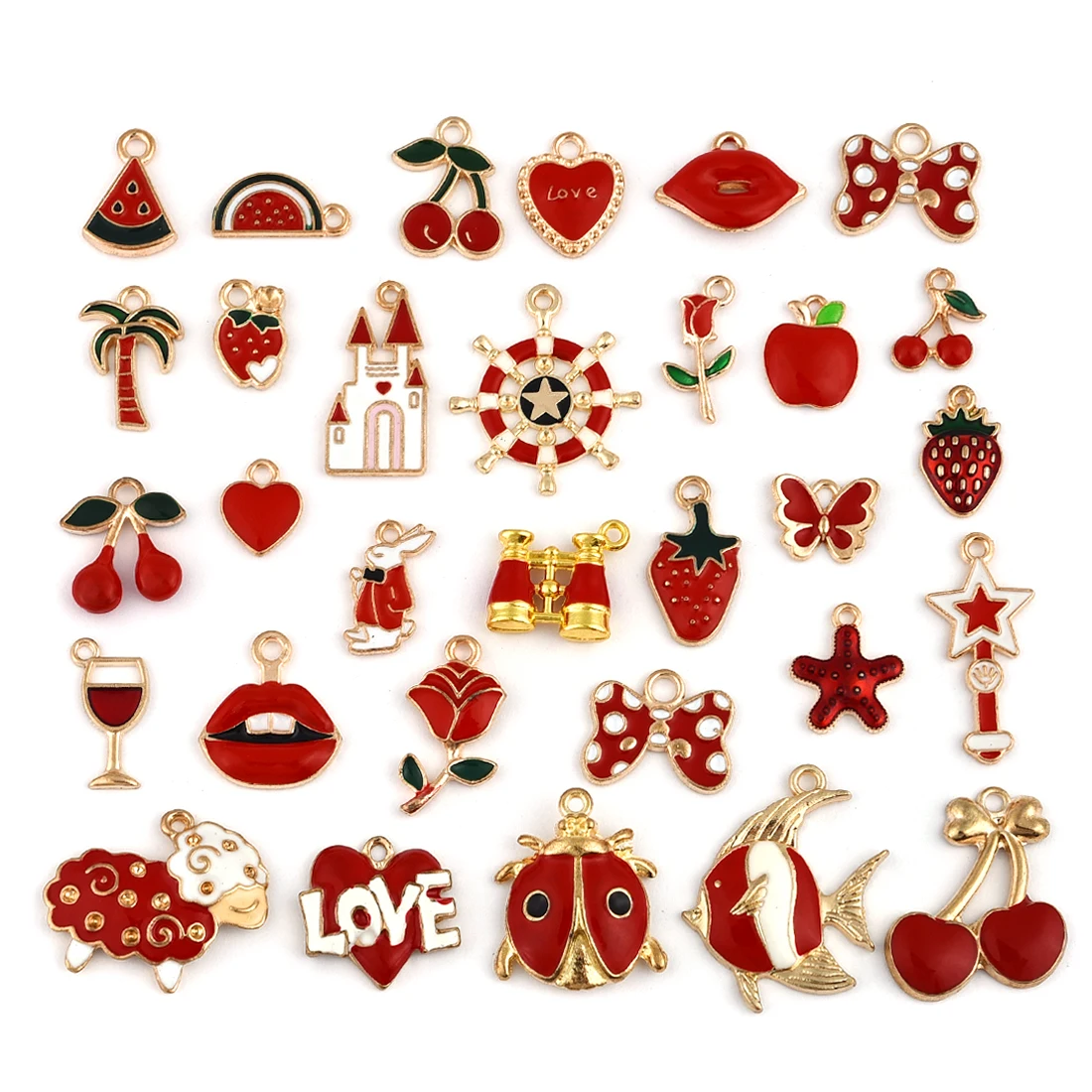 

Mix 31 Style Alloy Metal Drop Oil Charms Pendant For DIY Bracelet Necklace Earing Jewelry Making Christmas Theme Red Charms