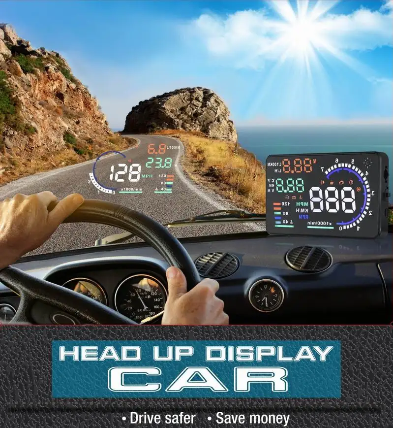 

Adeeing A8 Universal 5.5 Inch Car HUD Head Up Display OBDII Speed Warning Fuel Consumption Automobile Car Alarm System