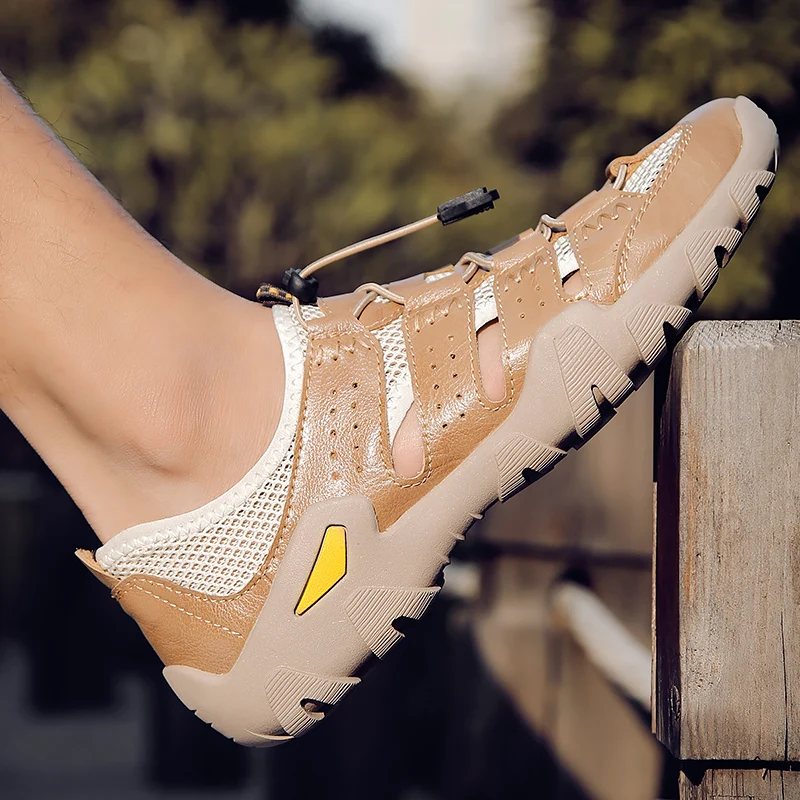 Сандалии мужские из натуральной кожи пляжные повседневные шлепанцы летняя обувь